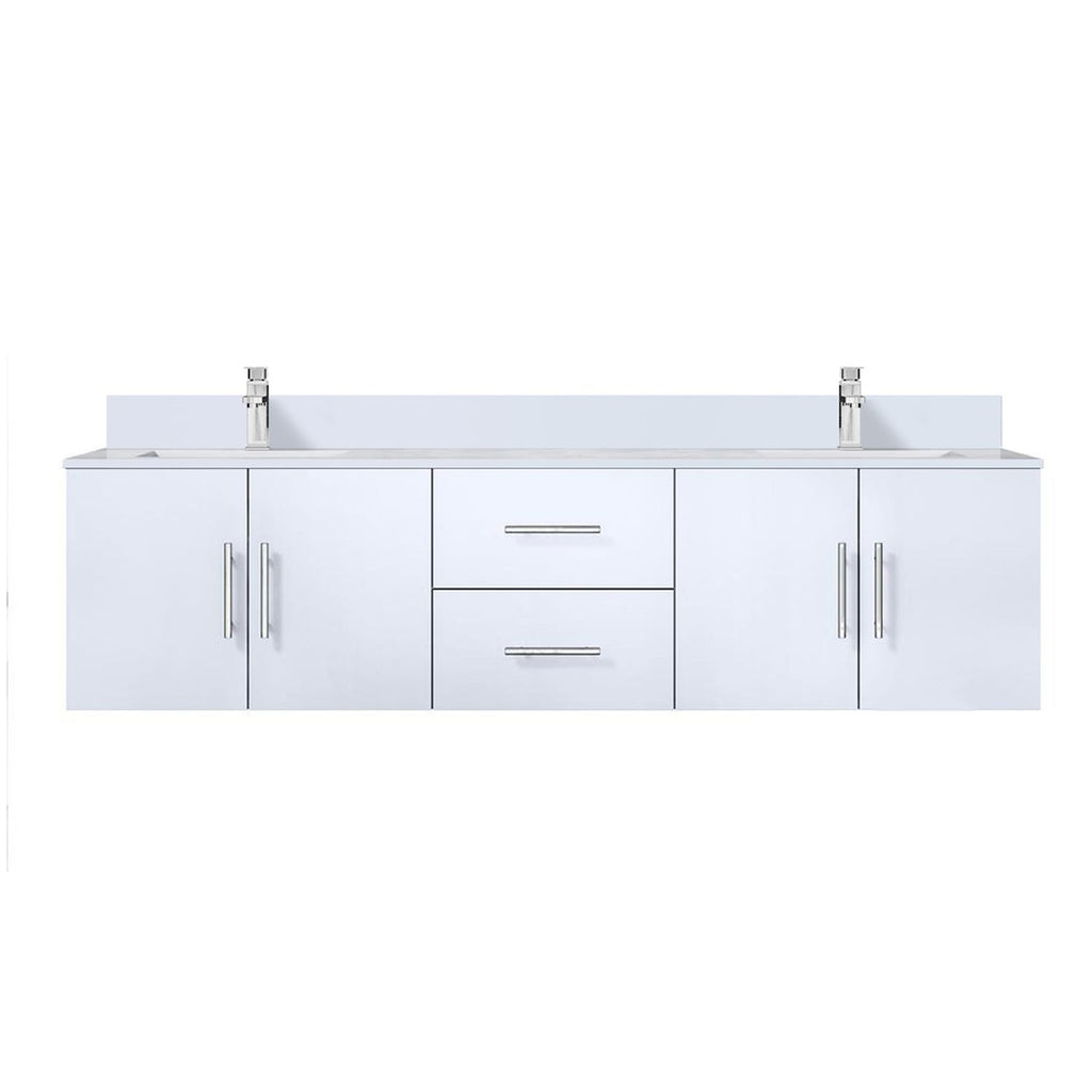 Glossy White Double Bath Vanity 72 in. W x 22 in. D, White Quartz Top, and Faucet Set