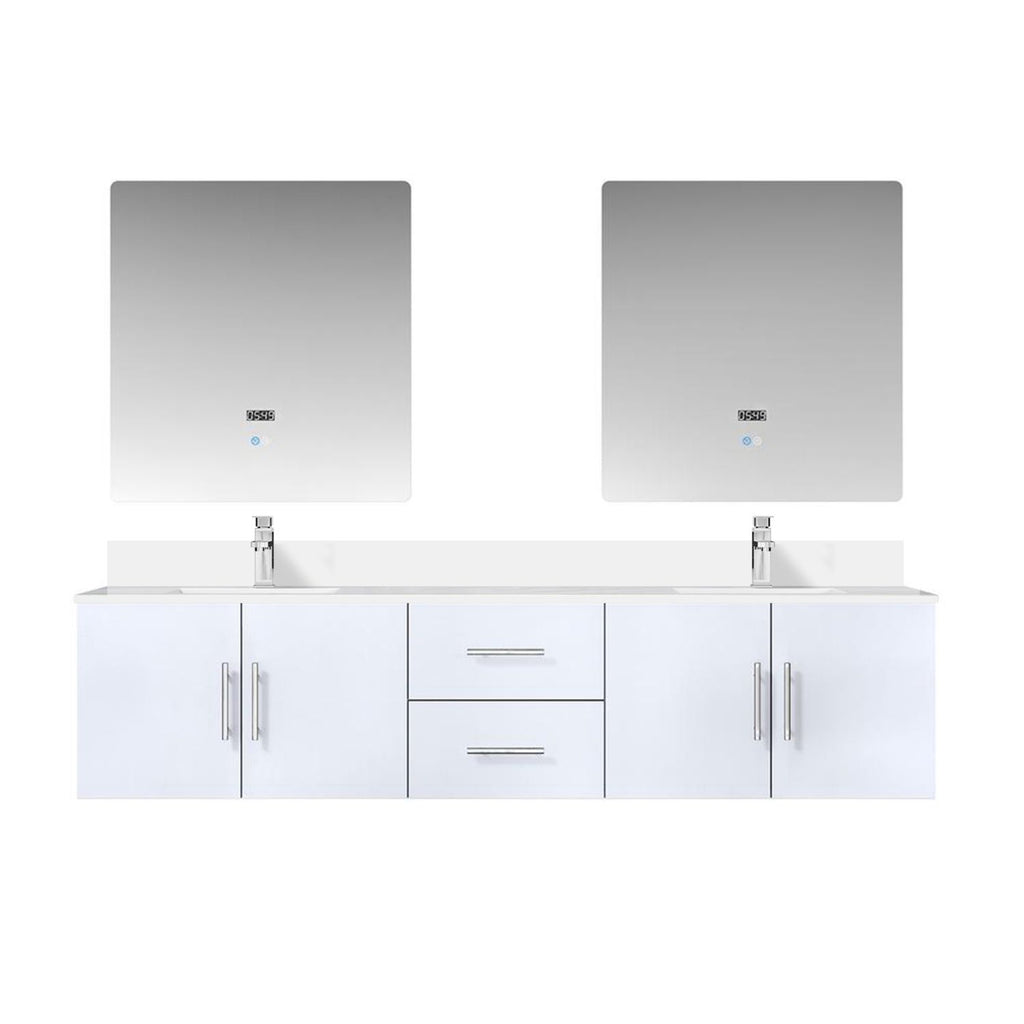Glossy White Double Bath Vanity 80 in. W x 22 in. D, Cultured Marble Top, Faucet Set, and 30 in. LED Mirrors
