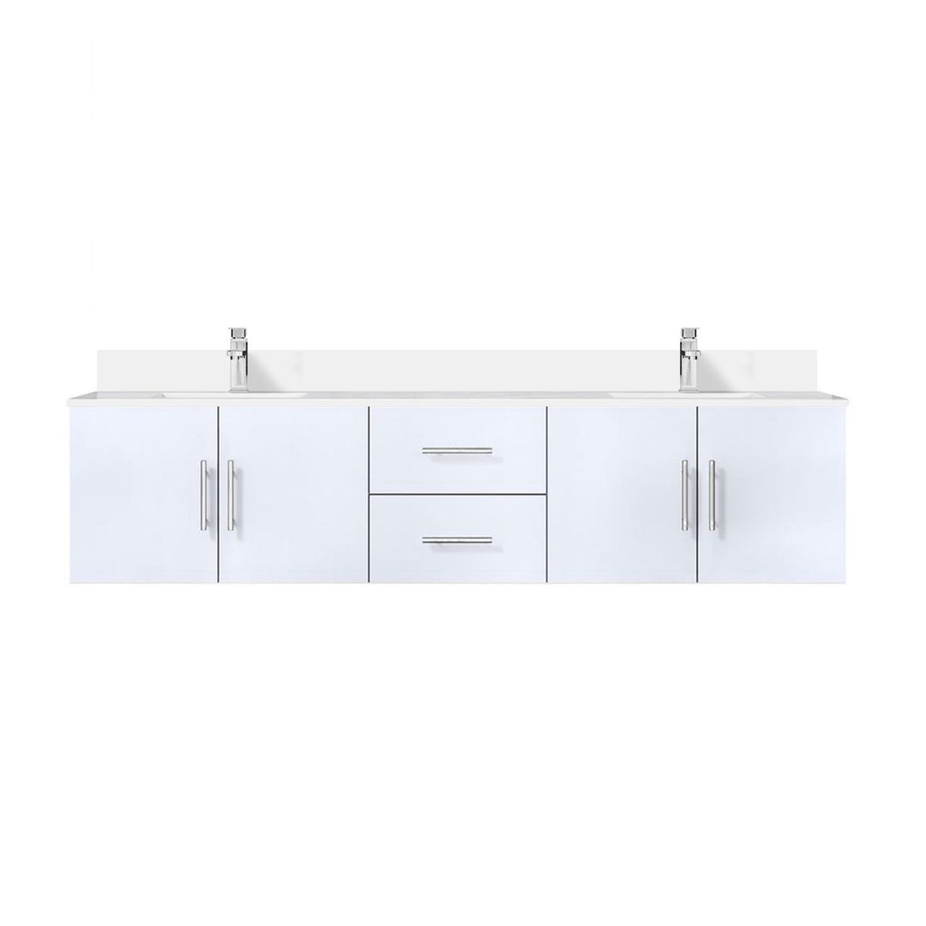 Glossy White Double Bath Vanity 80 in. W x 22 in. D, White Quartz Top, and Faucet Set