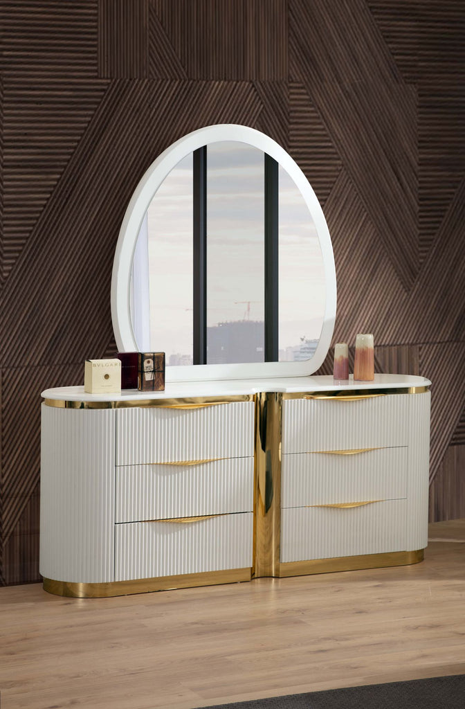 Gold Detailed 6-Drawer Dresser made with Wood in White