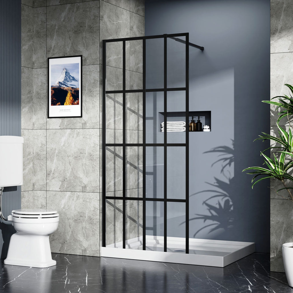 Goodyo 34" X 72" Shower Door Black Finish Full-frame with 4 Pieces Tempered Glass Panels for Walk-in Shower