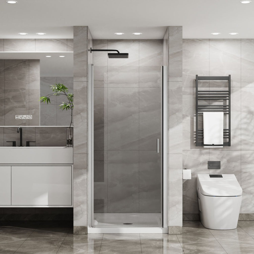 Goodyo 34"x72" Pivot Shower Door, 1/4 inch Thick Tempered Glass Swing Shower Door in Chrome Finish, Semi-Frameless Design