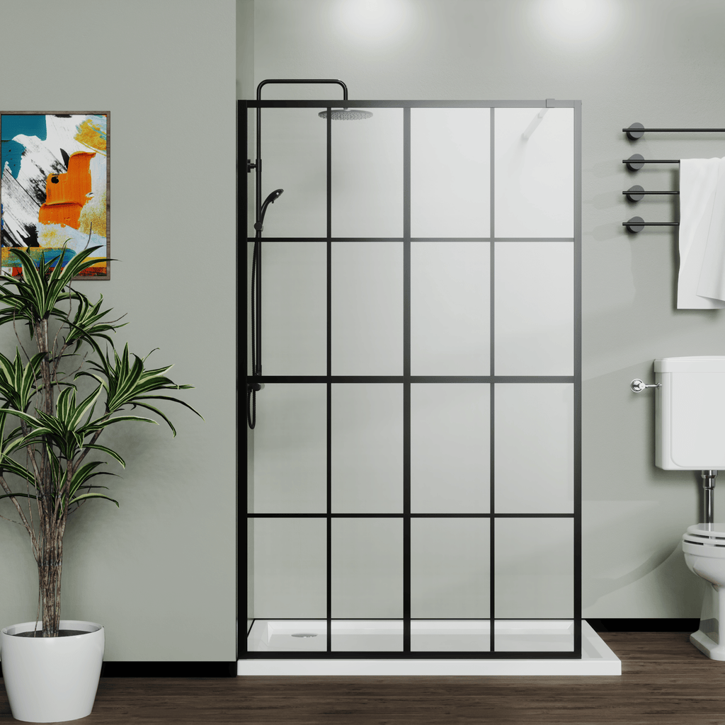 Goodyo 46" X 72" Shower Screen for Walk-in Wet-room Black Full-frame with 4 Pieces Tempered Glass Panels