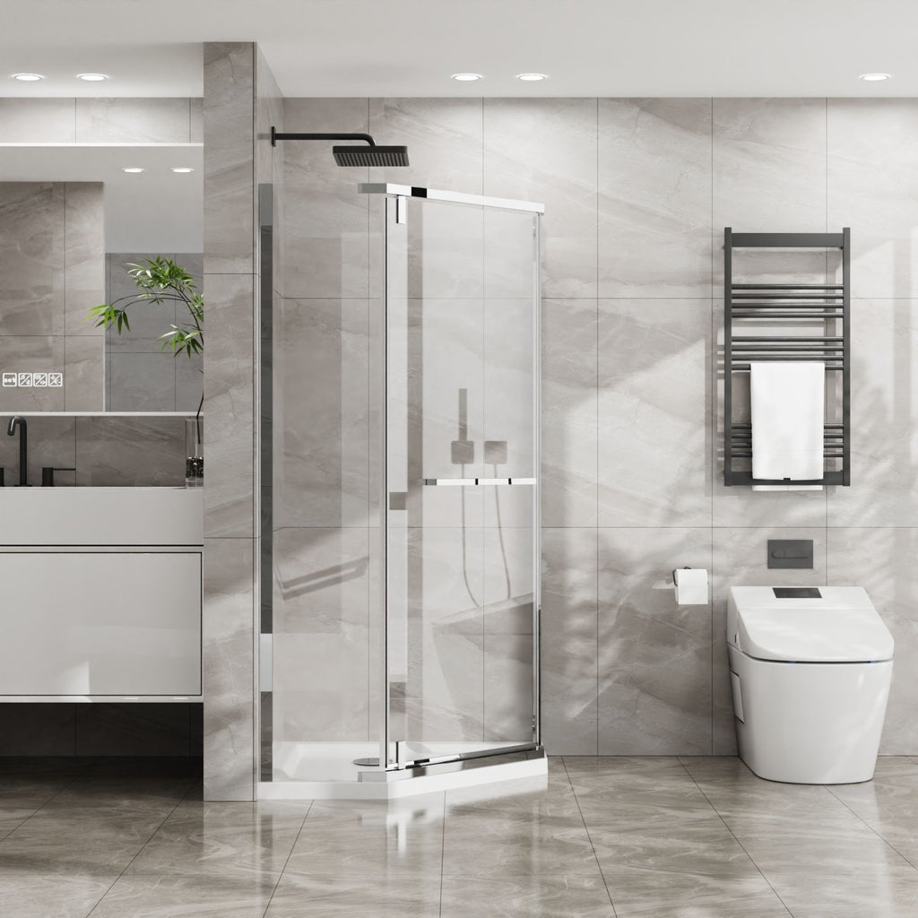 Goodyo Neo-Angle Frameless Shower Door 36 in. D x 36 in. W x 72 in. H Corner Shower Enclosure with Clear SGCC Tempered Glass Pivot Shower Door in Chrome Finish