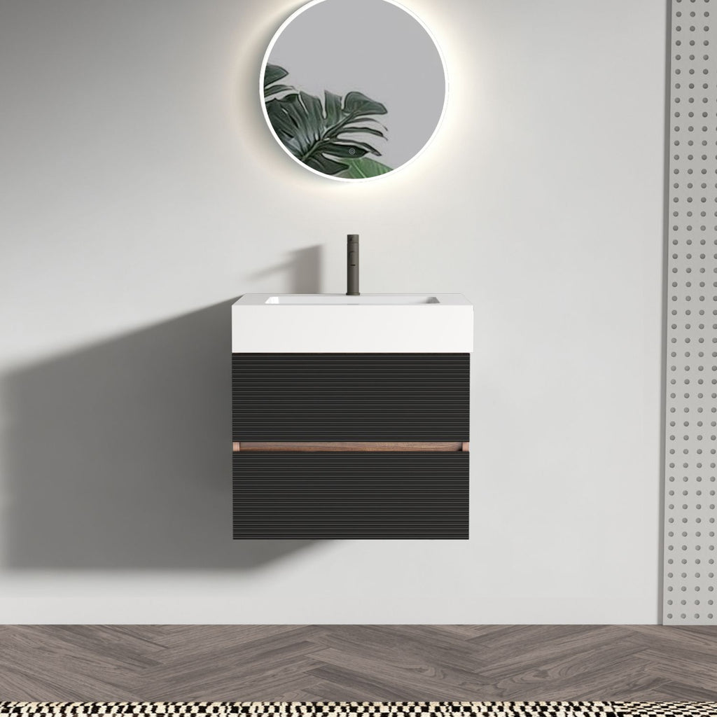 Grace 24'' Bathroom Vanity with Engineered Quartz Sink and Soft Black Drawers, Wall Mounted Floating Bathroom Vanity for Modern Bathroom, One-Piece Basin without drainage and faucet, KD