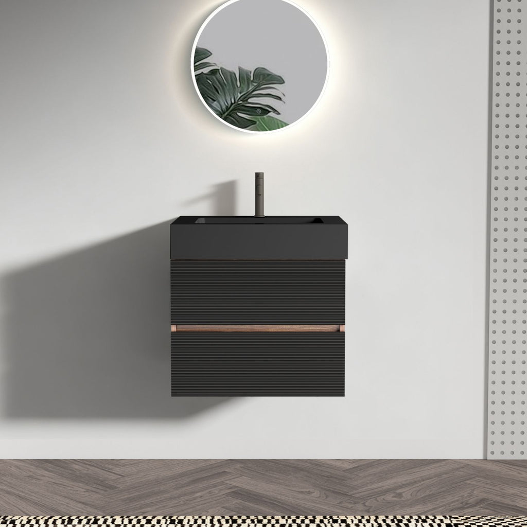Grace 24'' Bathroom Vanity with Matt Black Engineered Quartz Sink and Soft Black Drawers, Wall Mounted Floating Bathroom Vanity for Modern Bathroom, One-piece basin without drainage and faucet, KD
