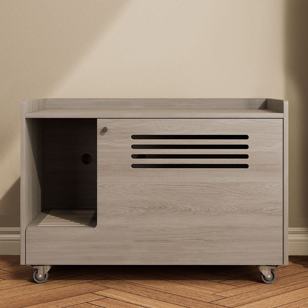 Gray Cat Litter Box Enclosure,Hidden Litter Box Furniture with top side fence,Wooden Pet House Side End Table, Storage Cabinet Bench for Living Room,,Bedroom, Fit Most of Litter Box