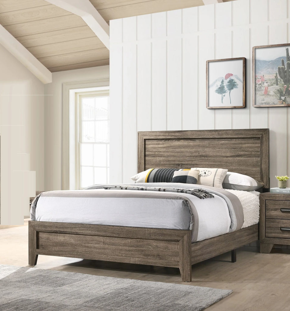 Grey Finish Fabric 1pc King Size Panel Bed Beautiful Wooden Bedroom Furniture Contemporary Style