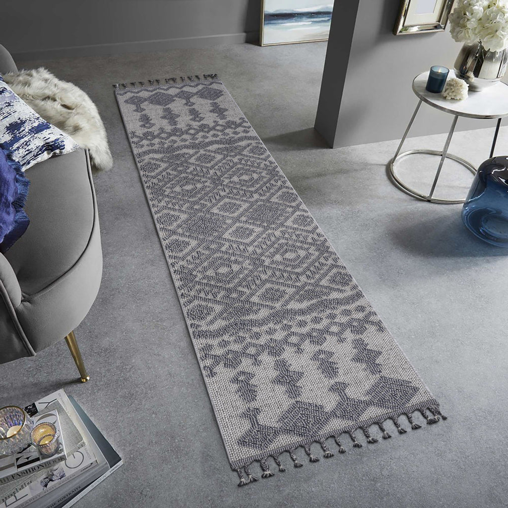 Guros Collection 96*26 inch White / Gray / Traditional Indoor / Outdoor Runner Rug