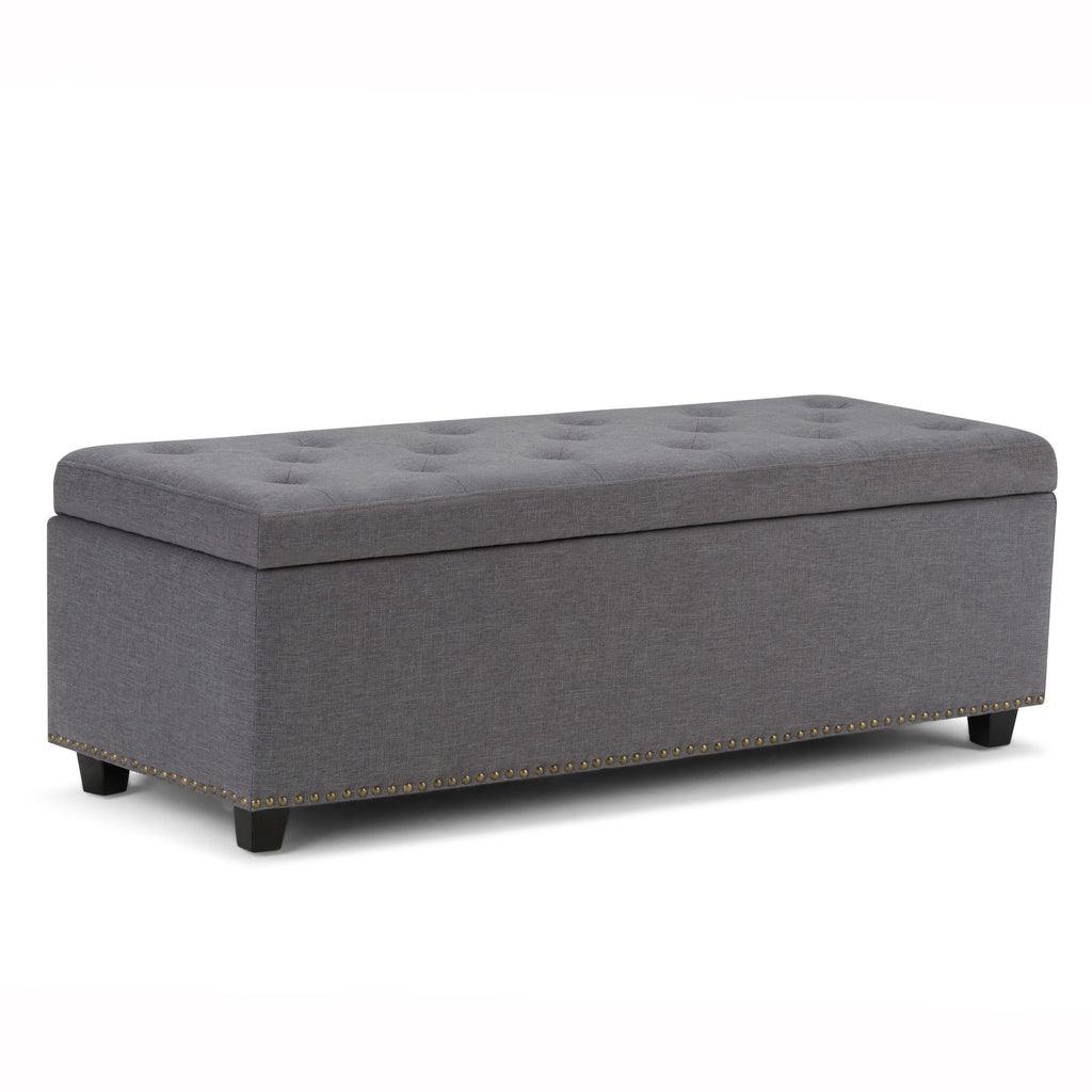 Hamilton 48 inch Wide Storage Ottoman in Slate Grey Linen-Look Fabric