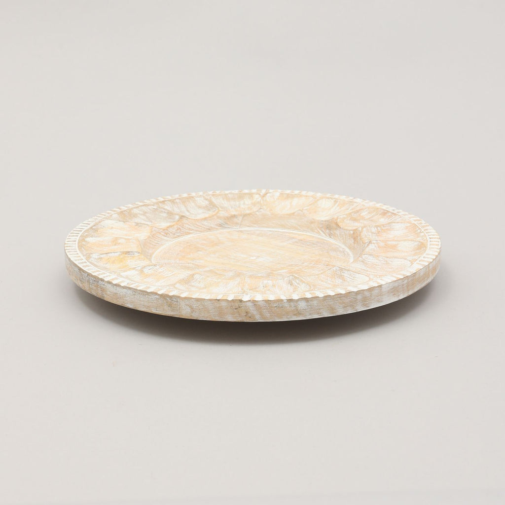 Handcrafted 13" Wood White Charger Plate| Wooden Dinning Placemat|Artisan Wood Tableware