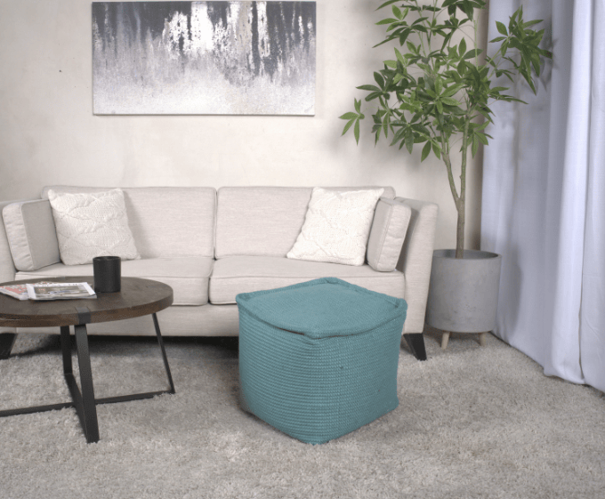 Hansolo Yarn Square Pouf, Teal
