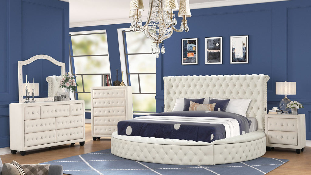 Hazel Modern Style King 4PC Bedroom Set with USB Ports & Made with Wood in Cream