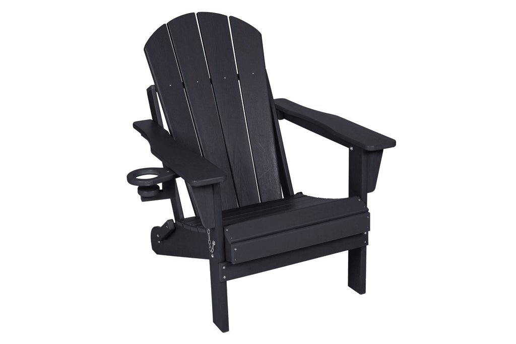 HDPE Folding Adirondack Chair with Dual Cup Holder - Composite Adirondack Chair - Black