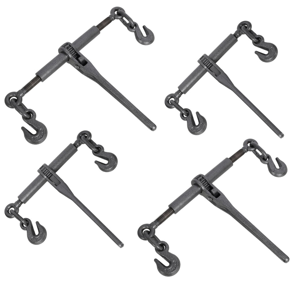 Heavy duty 3/8" – 1/2" Ratchet Binders, 9200lbs Working Load breaking, G70 Hooks Adjustable Length, 4-Pack, Black Hammertone color