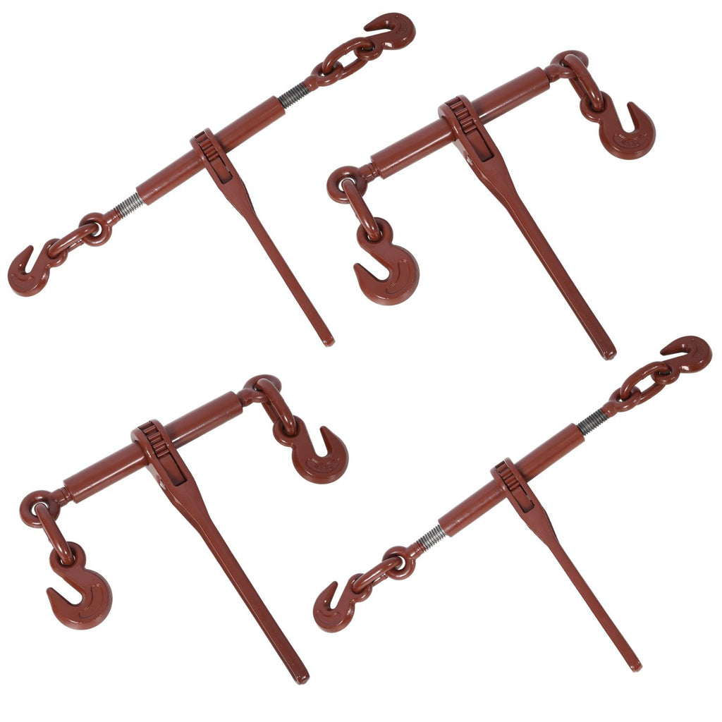 Heavy duty 3/8" – 1/2" Ratchet Binders, 9200lbs Working Load breaking, G70 Hooks Adjustable Length, 4-Pack, Red