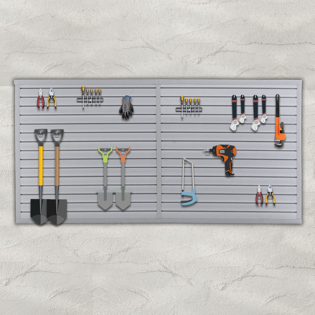 Heavy Duty PVC Slatwall Garage Organizer, 8ft x 4ft Section with 10 Panels, Industrial Strength Storage, Charcoal Dark Grey Color, Wall Mounted Tool Rack System
