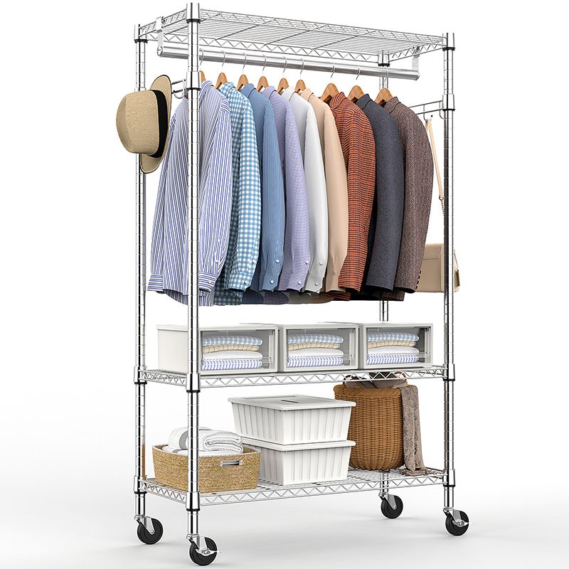 Heavy Duty Rolling Garment Rack 3 Tiers Adjustable Wire Shelving Clothes Rack with Rods and Side Hooks,Storage Closet Clothing Rack with Wheels Black 15.7" D x 29.5" W x 74.5" H