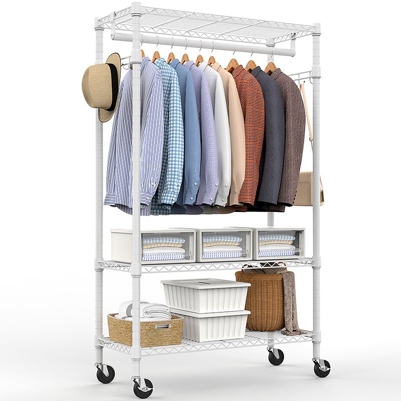 Heavy Duty Rolling Garment Rack 3 Tiers Adjustable Wire Shelving Clothes Rack with Rods and Side Hooks,Storage Closet Clothing Rack with Wheels Black 15.7" D x 29.5" W x 74.5" H