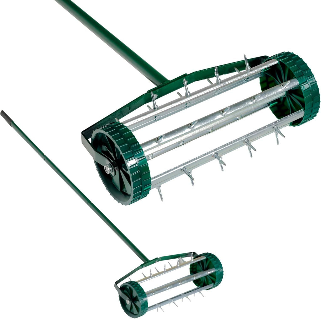 Heavy Duty Rolling Lawn Aerator,Rolling Lawn Aerator, Rotary Push Tine Spike Soil Lawn Aerator Gardening Tool with 3-Piece Long Steel Handle for Garden Yard Grass Maintenance,Garden Yard Rotary Push