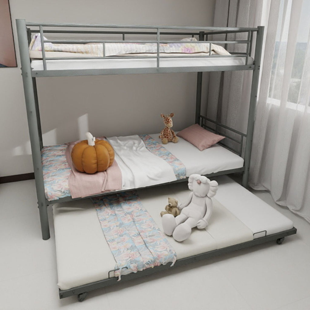 Heavy-duty Sturdy Meta Twin over Twin Bunk Bed/l/ Noise Reduced/ Safety Guardrail/No Box Spring Needed,Silvery