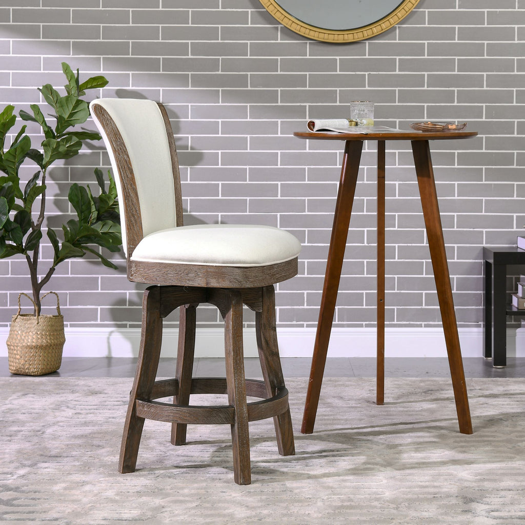 Henry 27' Armless Swivel Counter Height Bar Stool, Natural White Linen