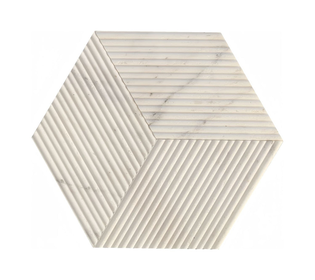 Hexagon Marble tile, White marble, natural marble, for wall, OL textured finished, 3D fluted marble, natural stone