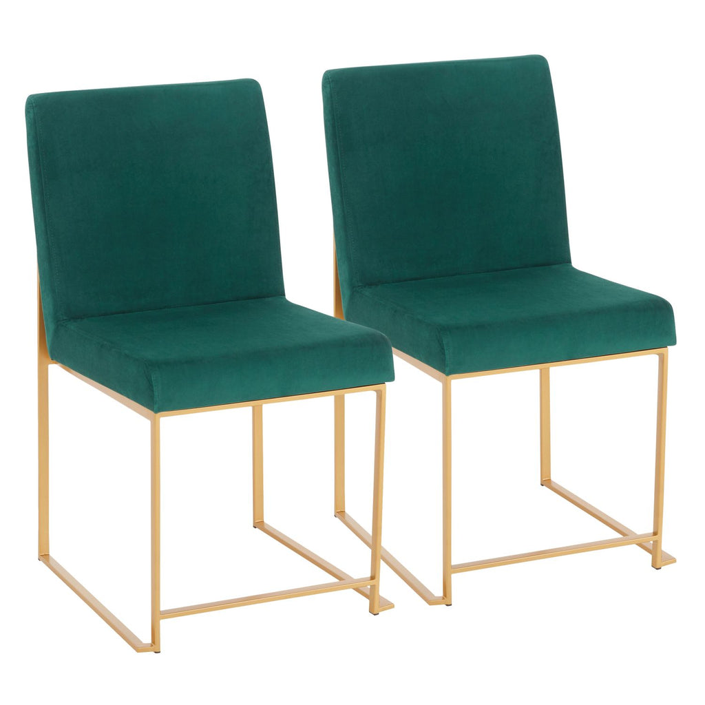 High Back Fuji Contemporary Dining Chair in Gold and Green Velvet by - Set of 2