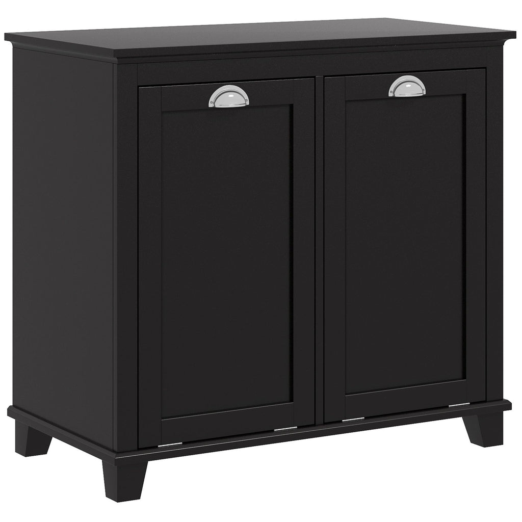 HOMCOM Dual Tilt out Laundry Hamper Cabinet, Bathroom Storage Cabinet with 2-Compartment Hamper, Modern Floor Cabinet for Washroom, Black