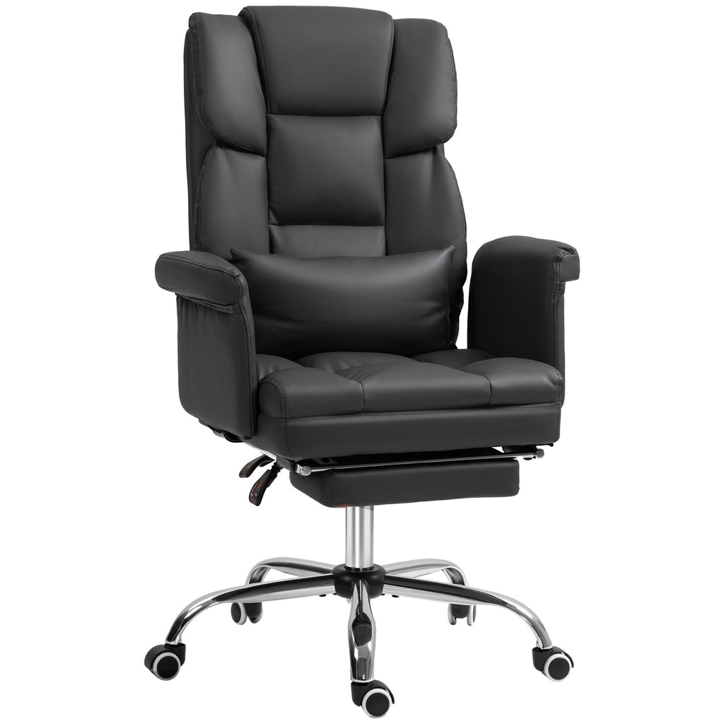 HOMCOM Executive Office Chair, PU Leather Ergonomic Office Desk Chair, Reclining and Swivel Chair with Footrest and Lumbar Support, Black