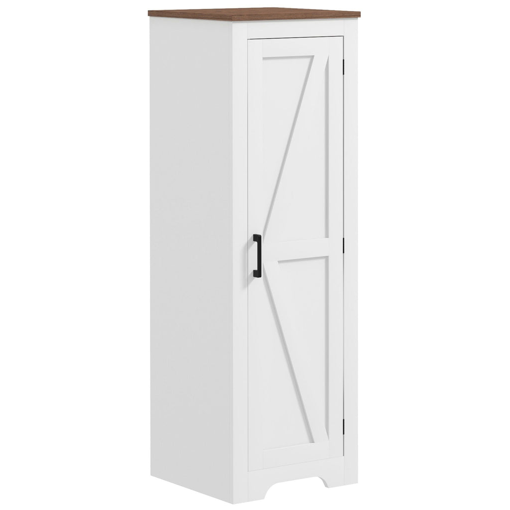 HOMCOM Farmhouse Storage Cabinet with Adjustable Shelf, Single Barn Door Accent Cabinet for Living Room, Floor Pantry Cabinet, White