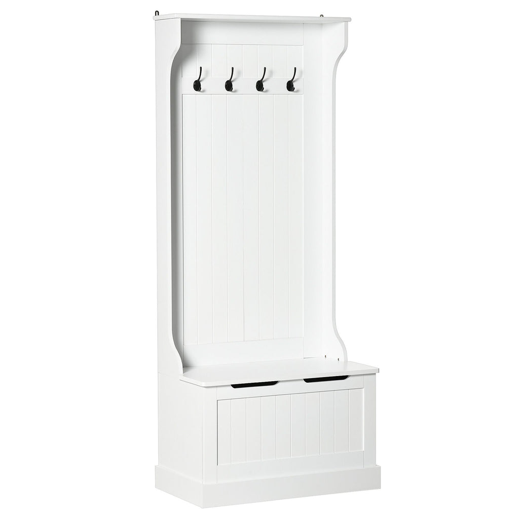 HOMCOM Hall Tree with Coat Rack, Storage and Sitting Bench, White