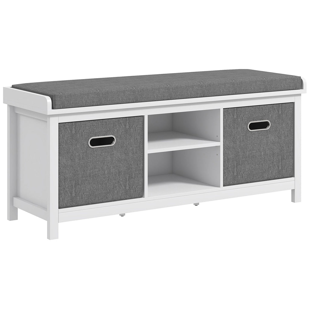 HOMCOM Shoe Bench with Cushion, Storage Bench for Entryway with Padded Seat, 2 Drawers and Adjustable Shelf for Hallway, Living Room, Bedroom, White