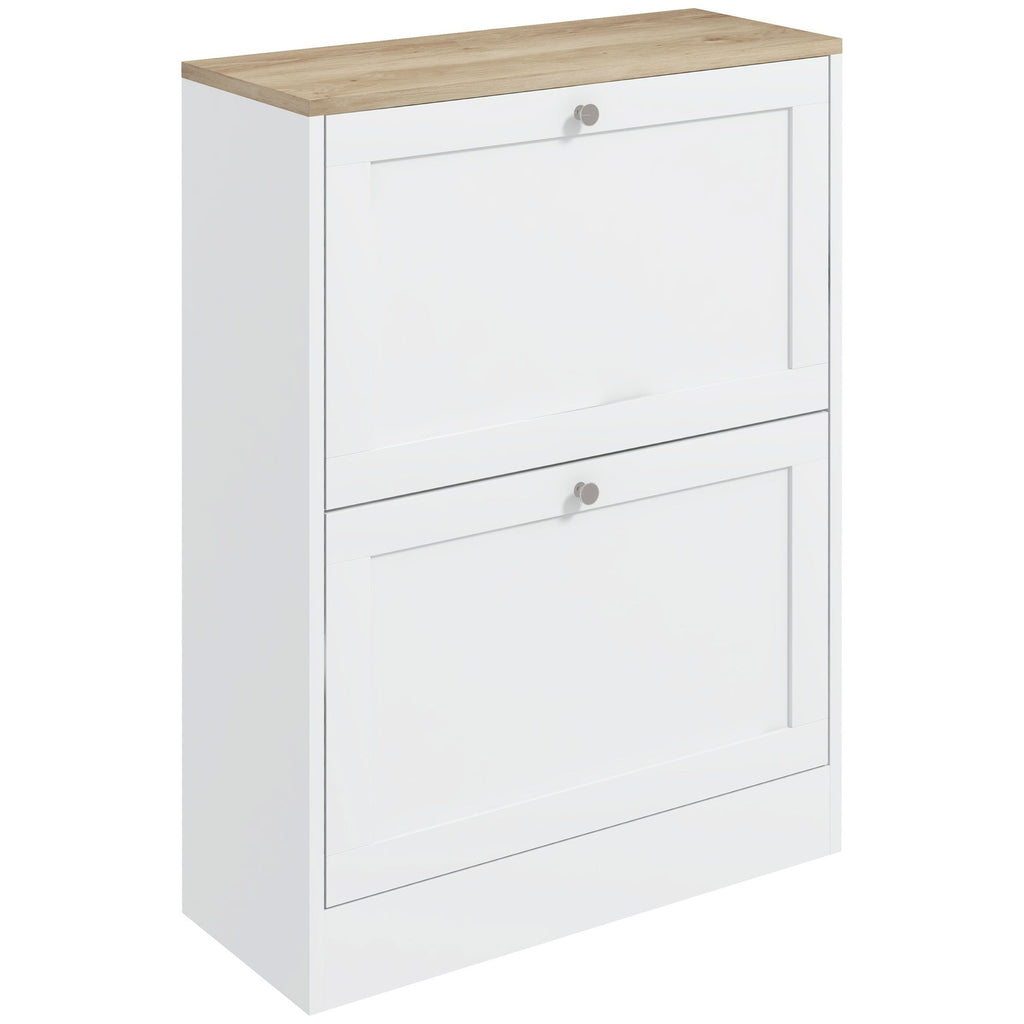 HOMCOM Slim Shoe Cabinet for Entryway, Modern Hidden Shoe Storage Cabinet with 2 Flip Drawers and Adjustable Shelves for 12 Pairs of Shoes, White