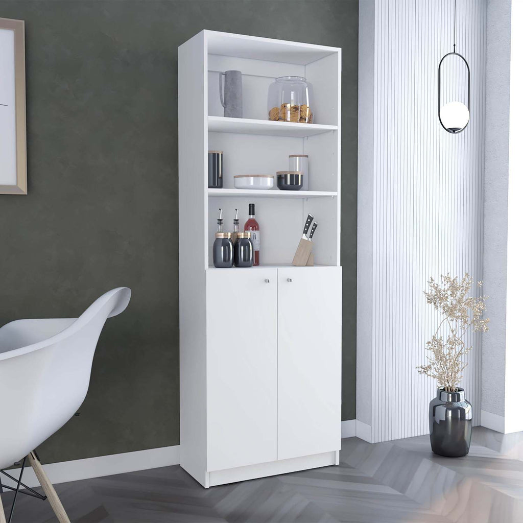 Home 2-Door Bookcase, Modern Storage Unit with Dual Doors and Multi-Tier Shelves -White -Office