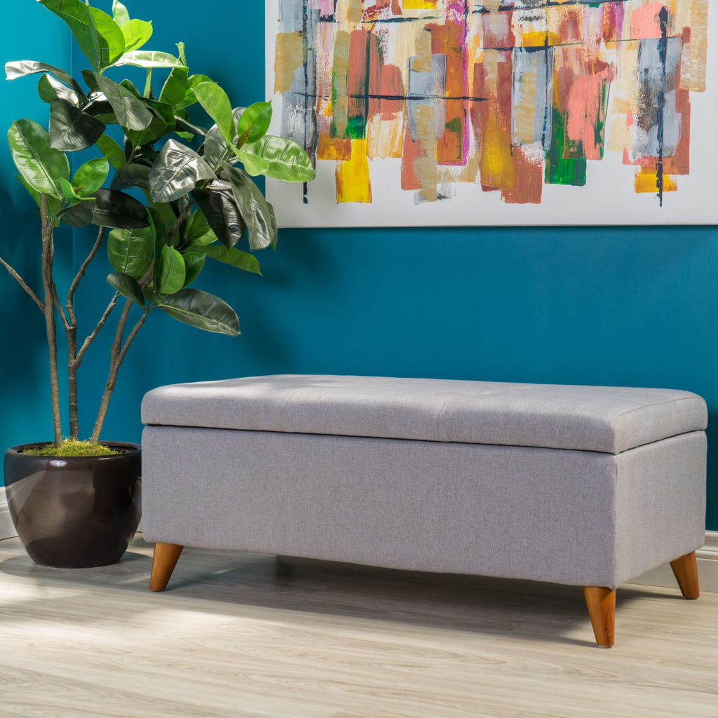 Home Decor,Tufted Ainsley Button Storage Ottoman Bench with Hinged Lid, Ottoman Bench with Storage for Living Room & Bedroom, Solid wood leg