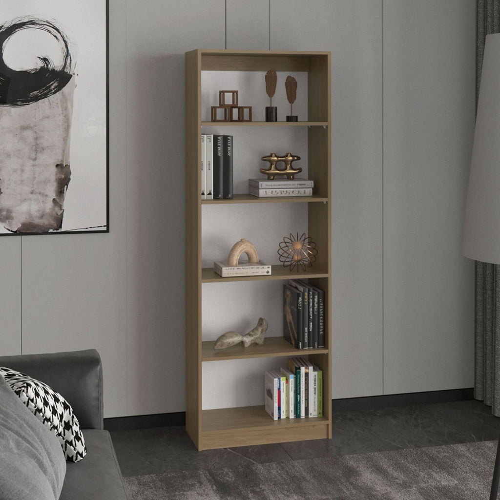 Home Four Shelves Bookcase With Multi-Tiered Storage, Natural Oak