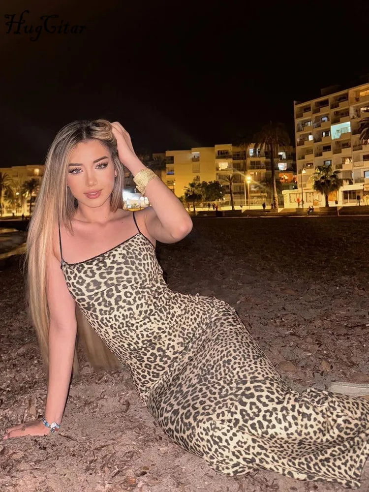 Sexy Leopard Print Backless Bodycon Maxi Dress for Summer Beach Parties and Vacation Wear - NIICY