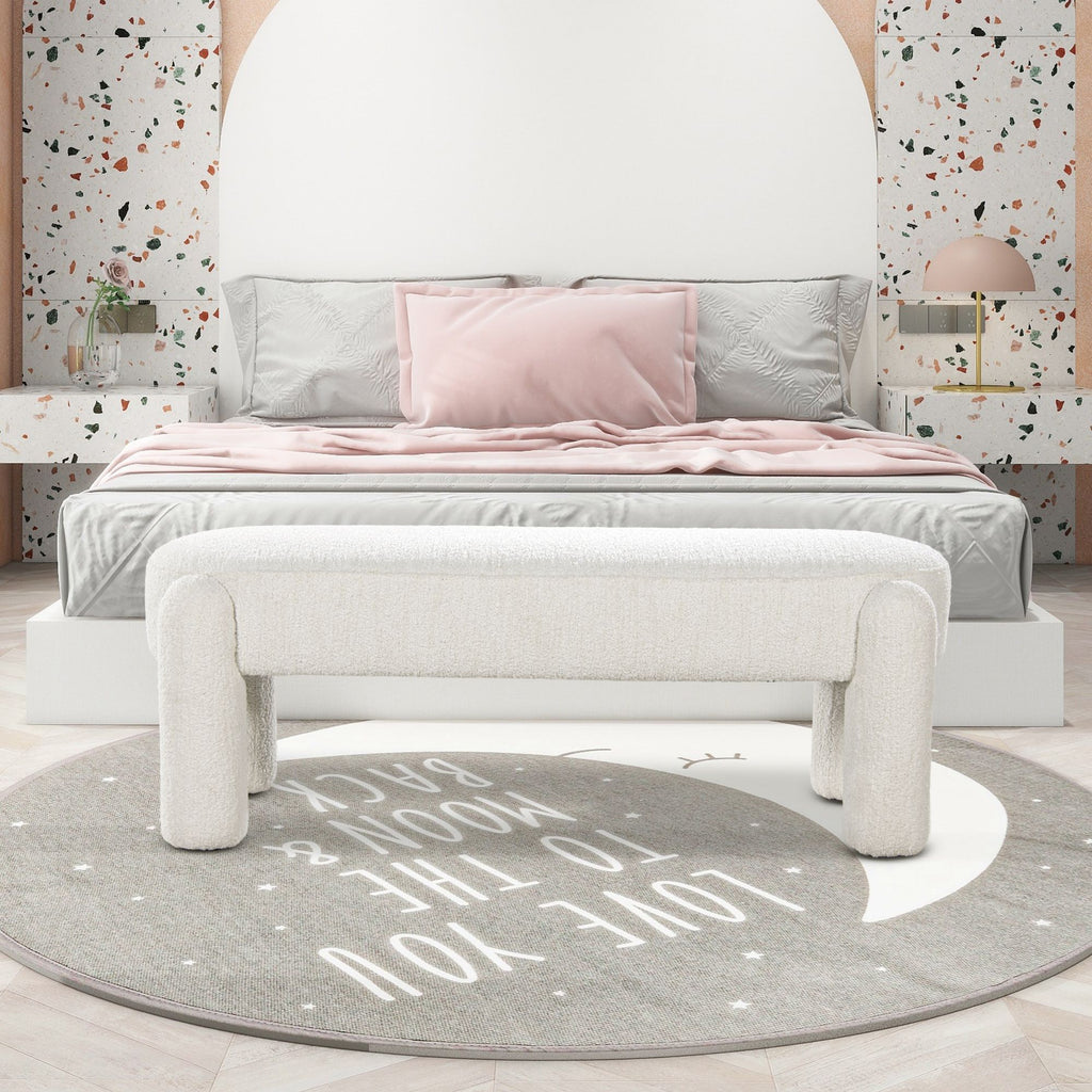 Hugo 49" Oval Fully Upholstered Bench, Milk Cream White Boucle