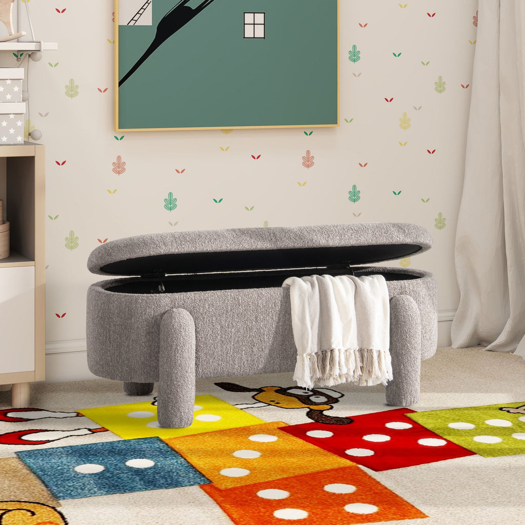 Hugo 49" Oval Fully Upholstered Storage Bench, Boucle