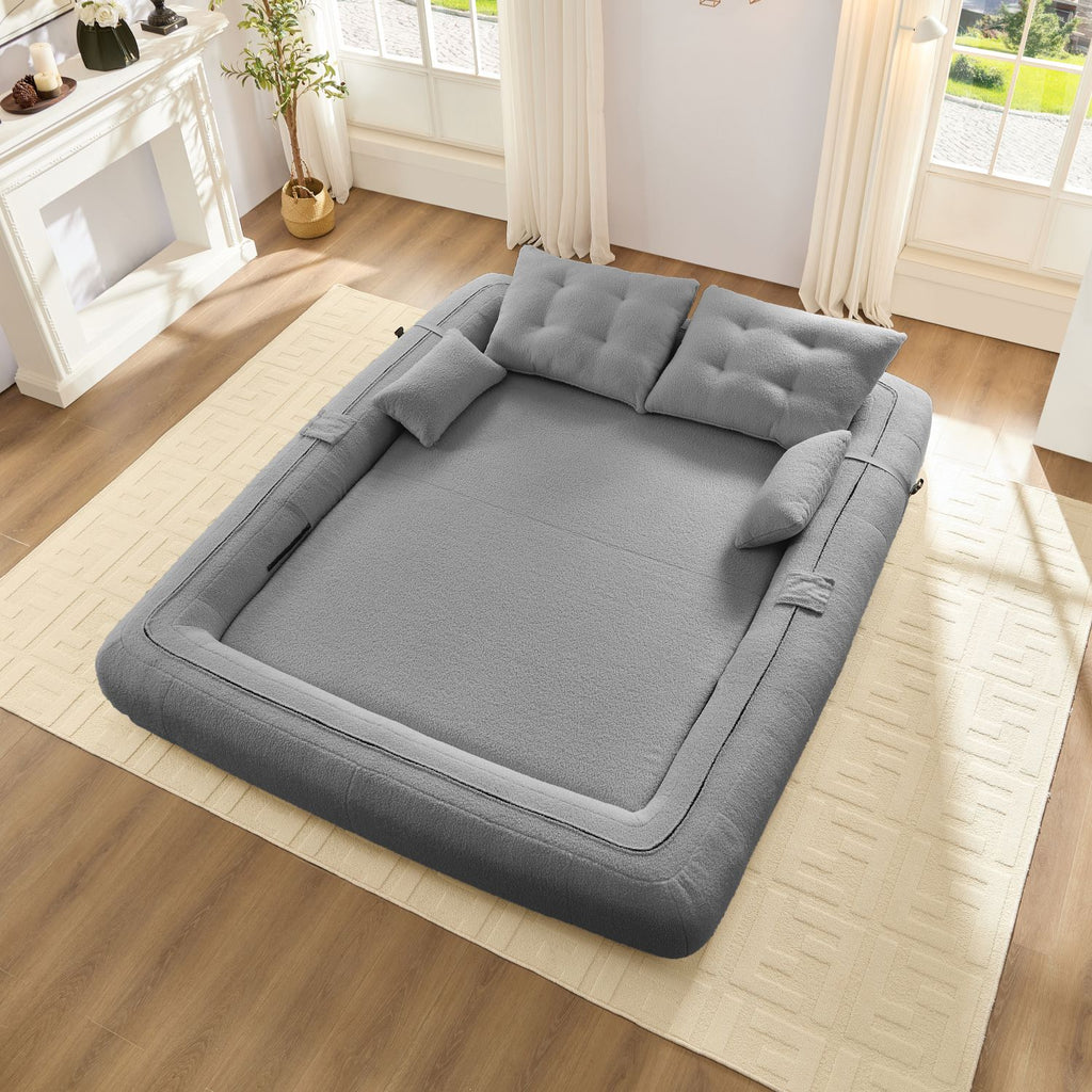 Human Dog Bed, Lazy Sofa Couch, 78.7" Multi-Functional Foldable Sofa Bed, 3-in-1 Teddy Fabric Foam-Filled Sleeper Sofa Bed for Living Room,Guest Bed,Playroom,GREY