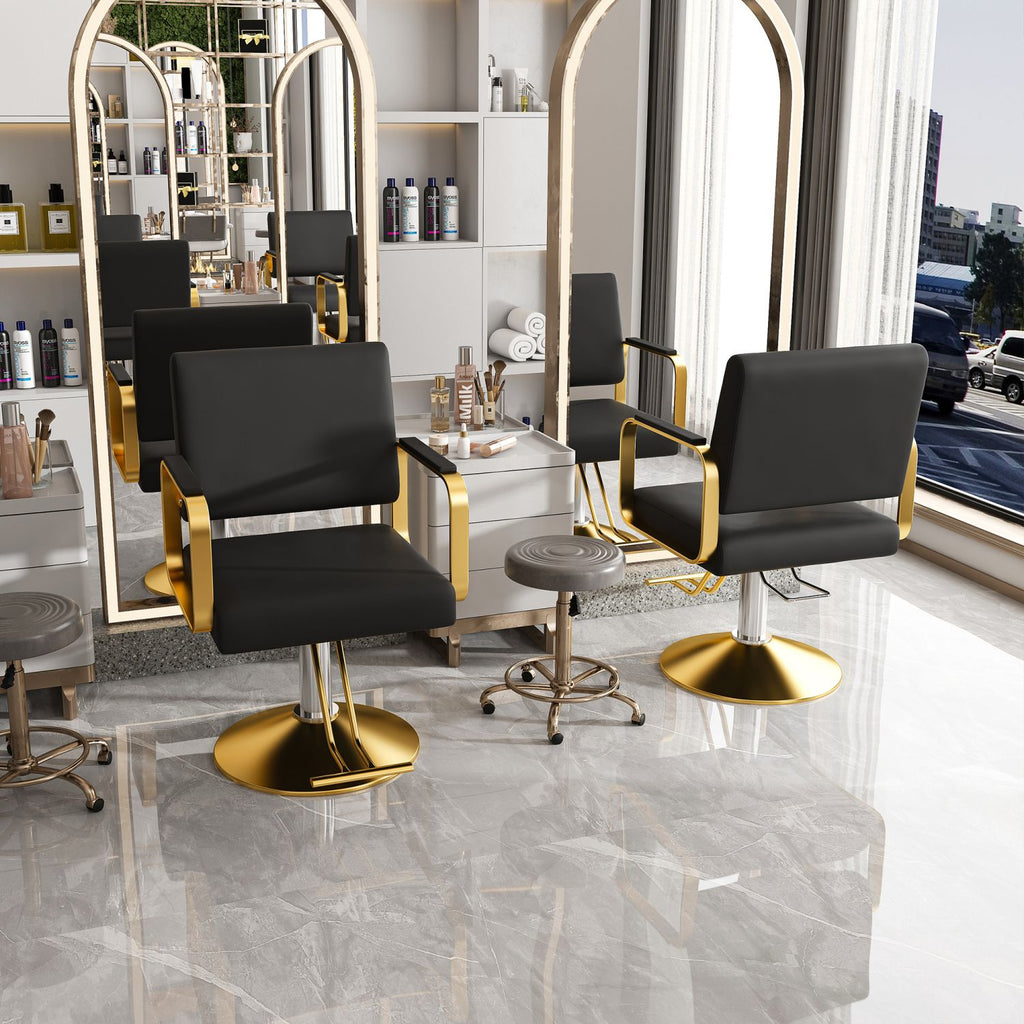 Hydraulic Salon Chair - 360° Swivel Barber Stylist Chair with Pump, Non-Tilting Hairdressing Chair for Hair Salons, Tattoo & Beauty Spa (Professional Stylist Equipment)(Black+Gold) (Single Pack)