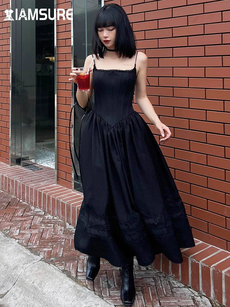 Elegant Casual Solid Lace Trim A-Line Maxi Dress with Slash Neck and Sleeveless Design for Summer Ladies