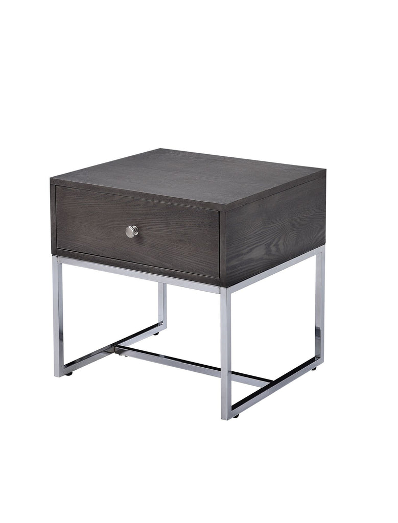 Iban Gray Oak & Chrome Finish End Table