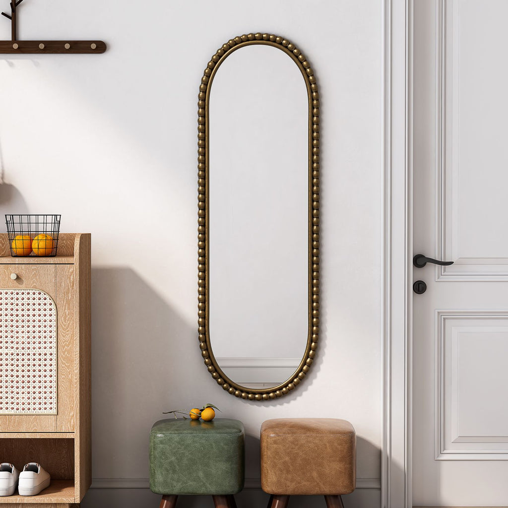 Iron Art Oval Retro Mirror, Antique Effect,Wall Hanging,Suitable For Living Room,Bedroom, Entrance (Gold)