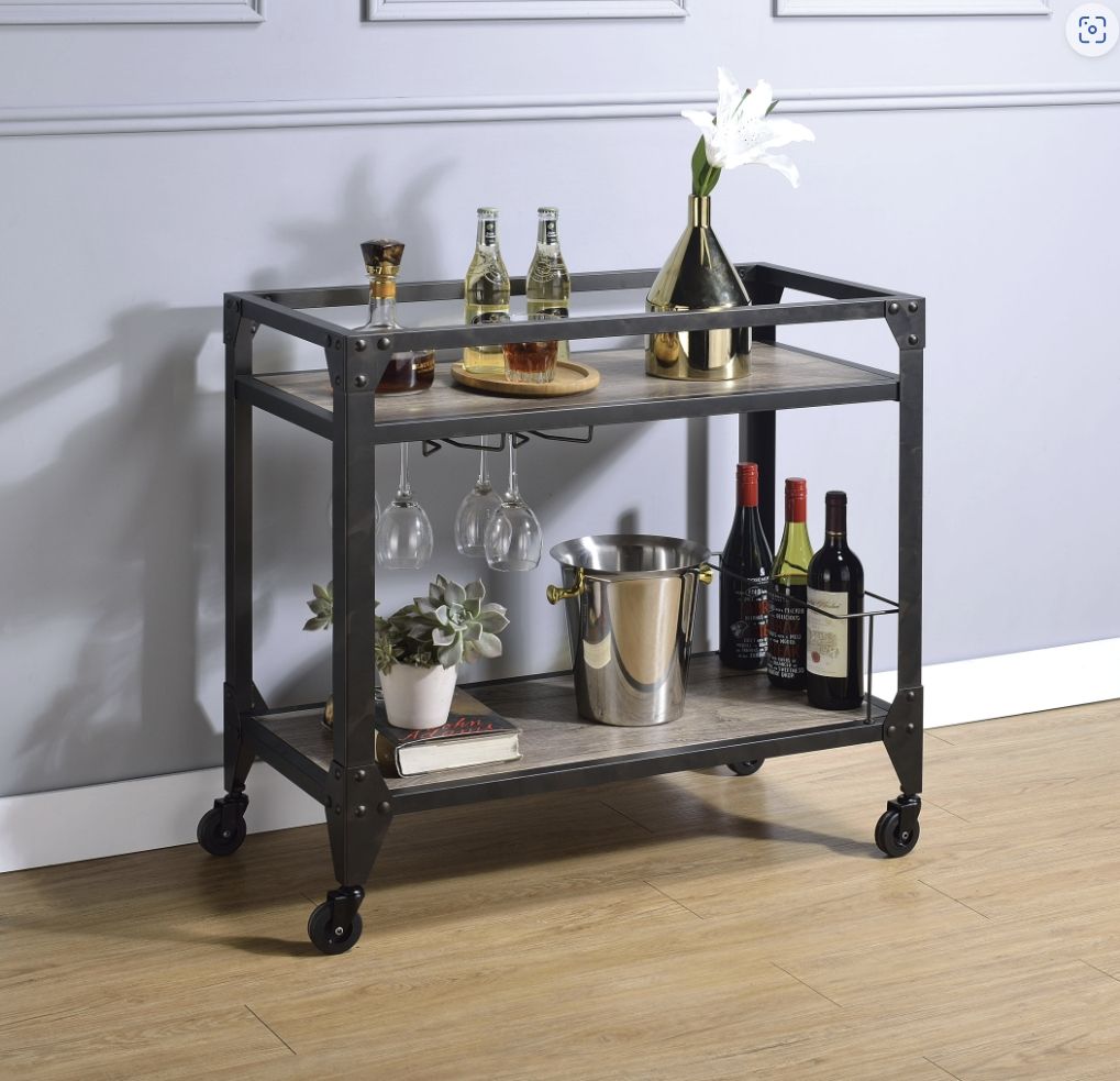 Jorgensen Rustic Oak & Charcoal Finish Serving Cart