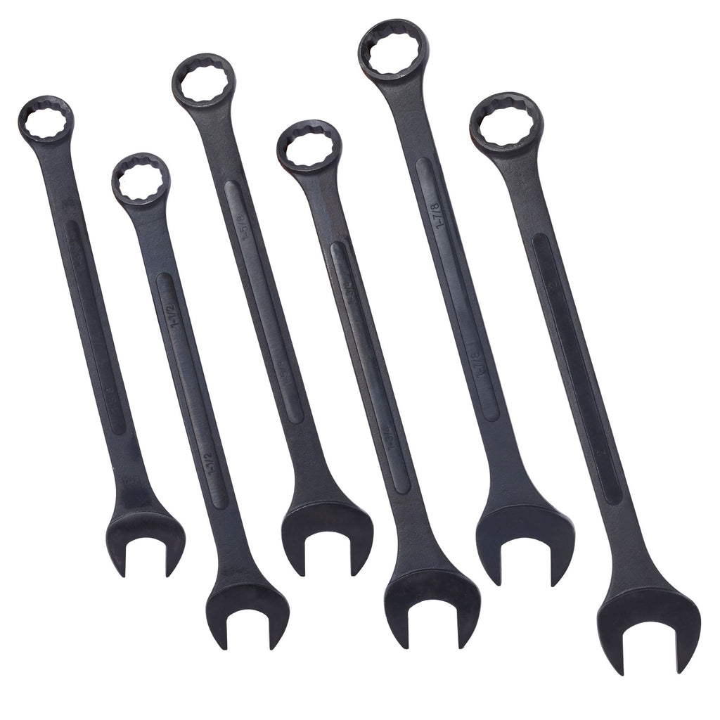 Jumbo Combination Wrench Set extra large, SAE, 6-piece, 1-3/8'' to 2'',Black Oxide, with Pouch