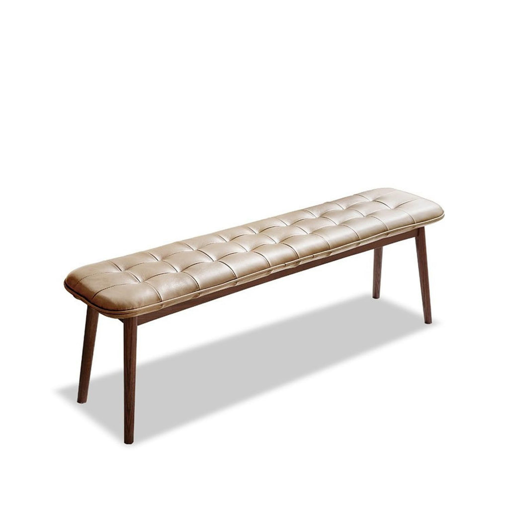 (Khaki)Natural Oak Wood for Dining Bench Table Bench for Living Room With Leather Cushion