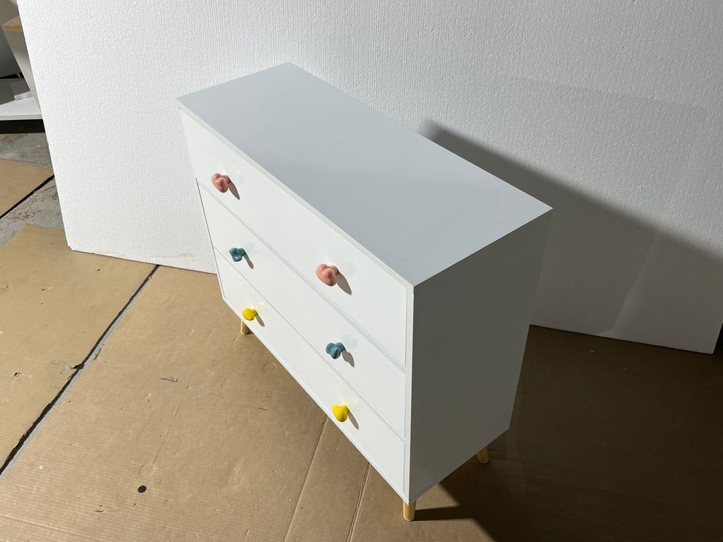 Kids 3 Drawer Dresser, Baby Nightstand for Bedroom, Storage Cabinet for Toddler Child for Living Room, Toddler Room, Nursery, Closet, Apartment (White)