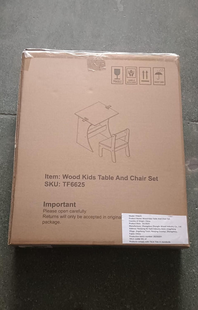 Kids Table Set with One Chair, Multifunctional Wooden Children Study Table-Convertible Tabletop for Study, Drawing & Play, Natural